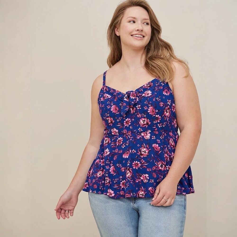 Torrid Blue & Pink Floral Gauzy Eyelet Babydoll Tank Cami Sz 3X